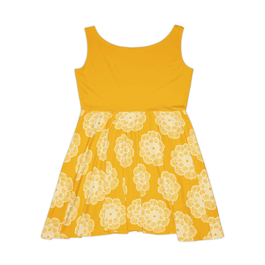 Yellow and White Flower Summer Skater Dress (AOP)
