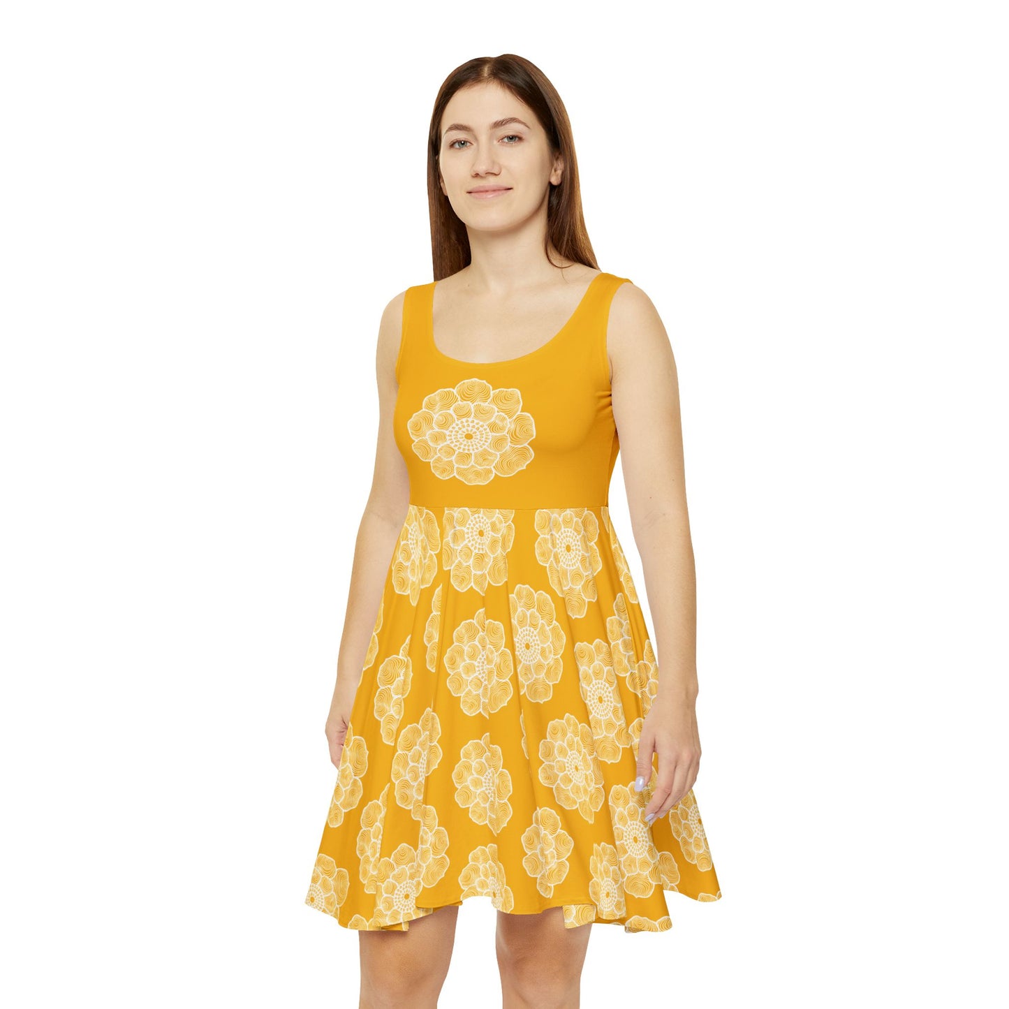 Yellow and White Flower Summer Skater Dress (AOP)