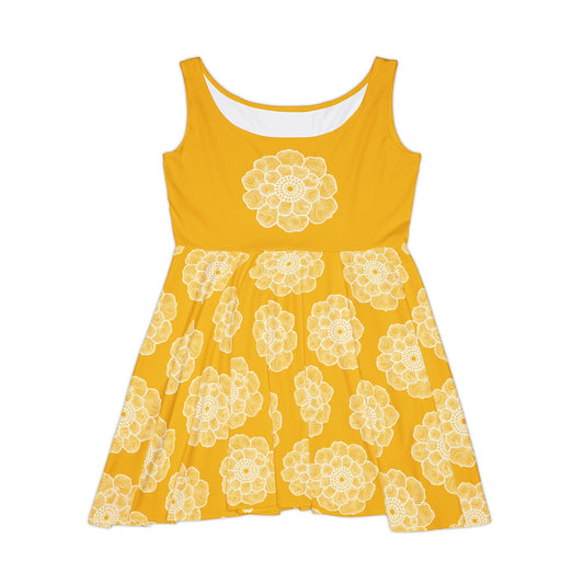 Yellow and White Flower Summer Skater Dress (AOP)