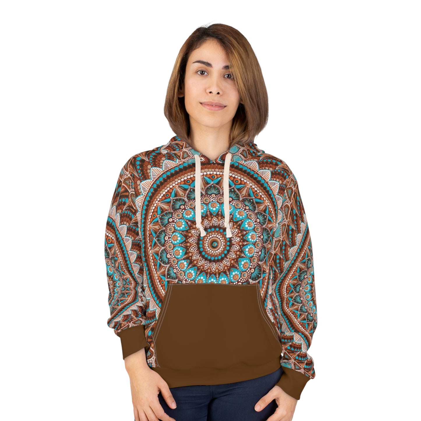 Teal and Brown Dot Mandala AOP Unisex Pullover Hoodie