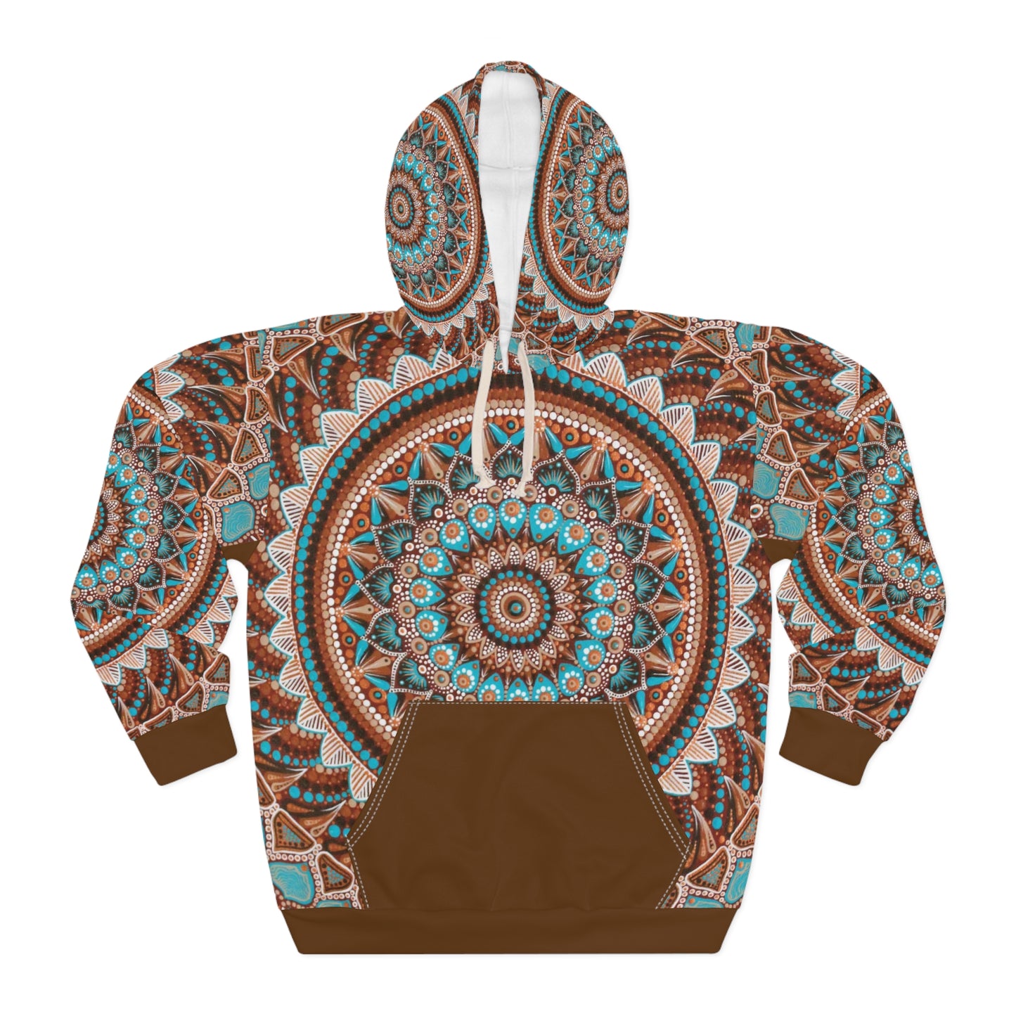 Teal and Brown Dot Mandala AOP Unisex Pullover Hoodie