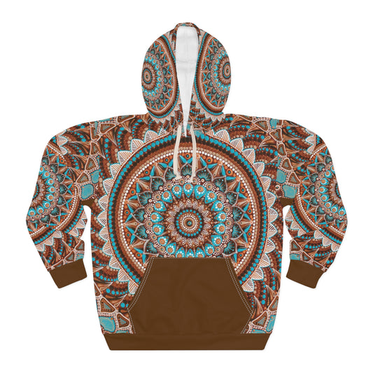 Teal and Brown Dot Mandala AOP Unisex Pullover Hoodie