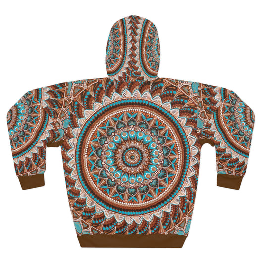 Teal and Brown Dot Mandala AOP Unisex Pullover Hoodie