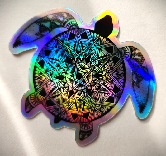 Holographic Sea Turtle Mandala Sticker