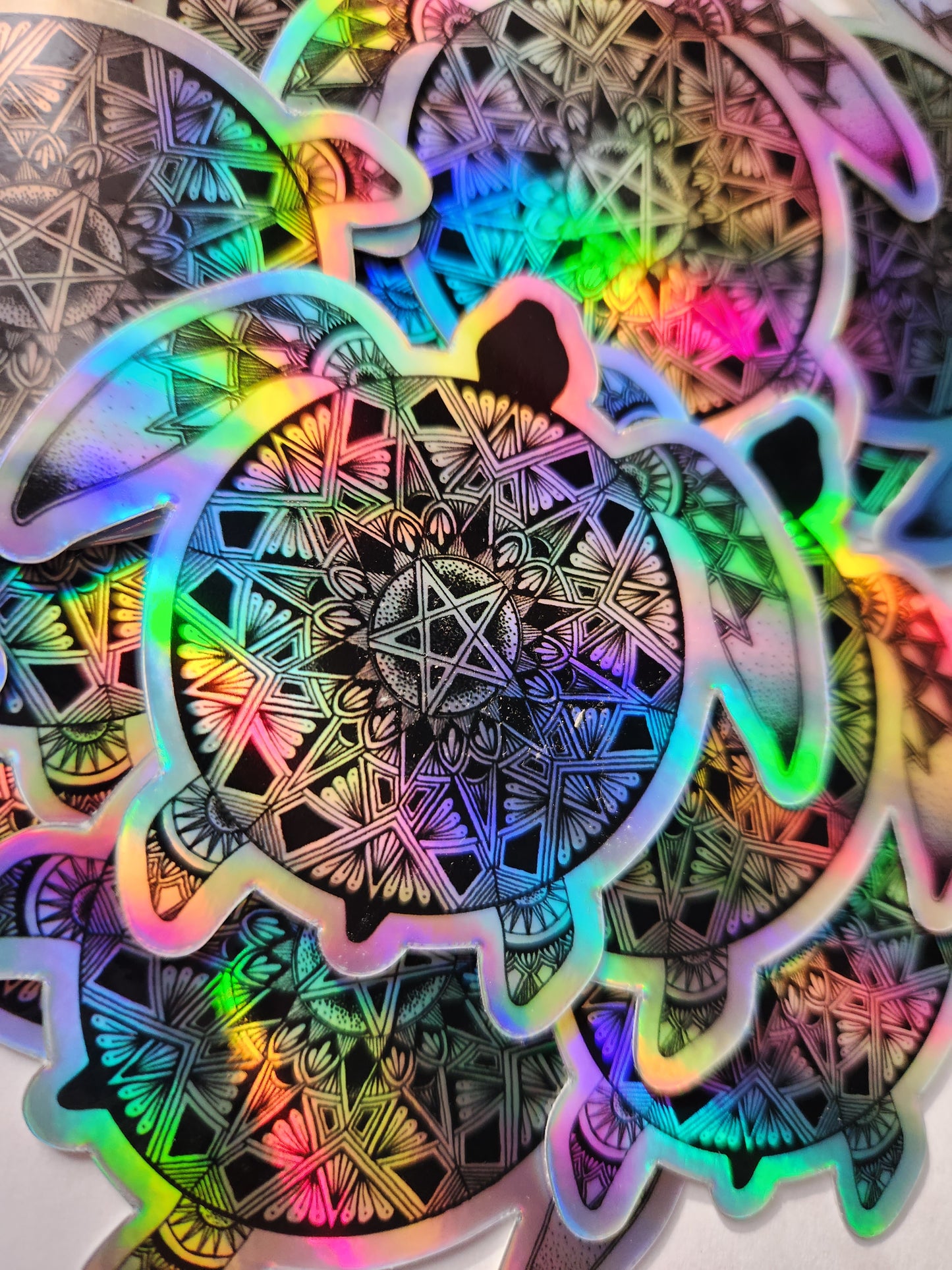 Holographic Sea Turtle Mandala Sticker