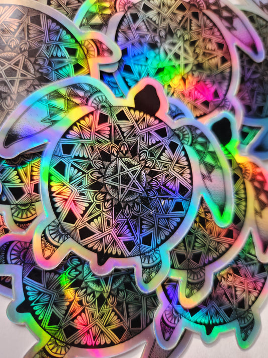 Holographic Sea Turtle Mandala Sticker