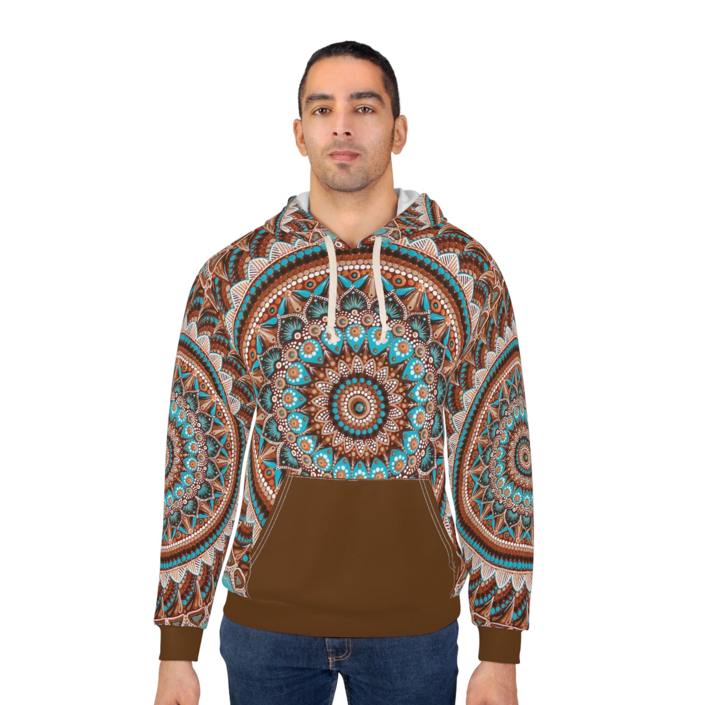 Teal and Brown Dot Mandala AOP Unisex Pullover Hoodie
