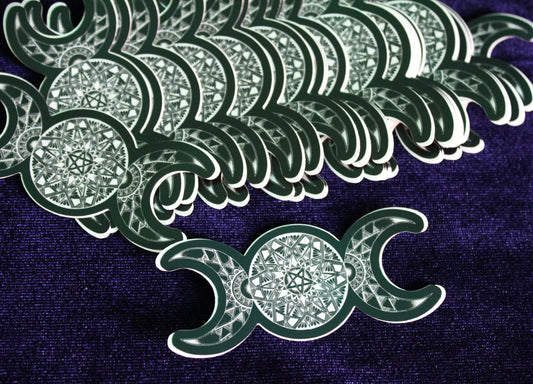 Triple Moon Pentacle Mandala Matte Sticker